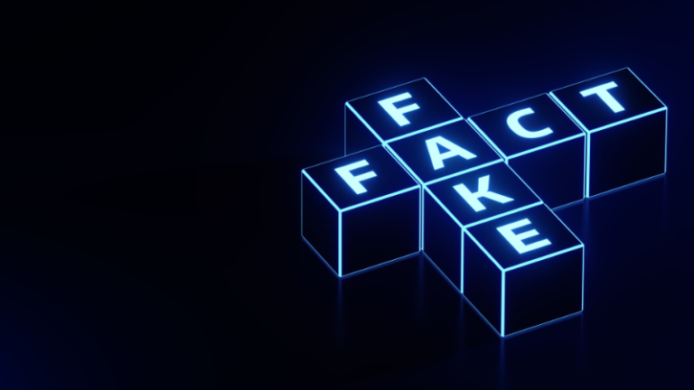 A word puzzle of FACT and FAKE words symbolizing the rise of fake content on online media,.