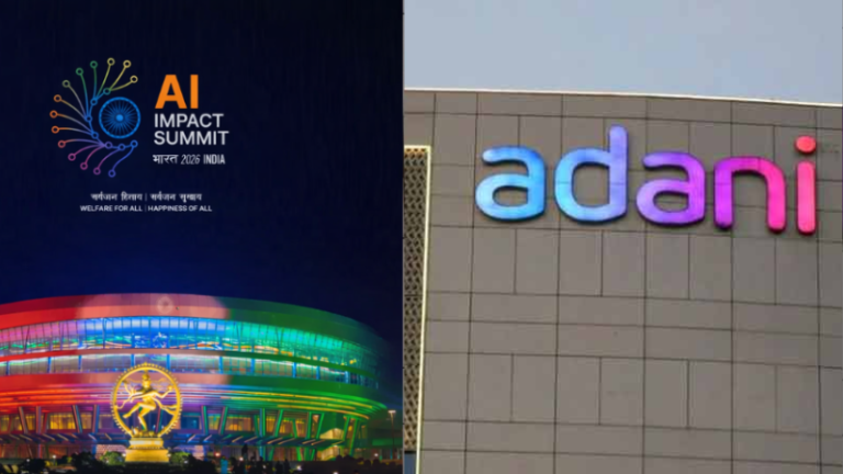 Logo of AI Impact Summit 2026 India and logo of Adani group of companies