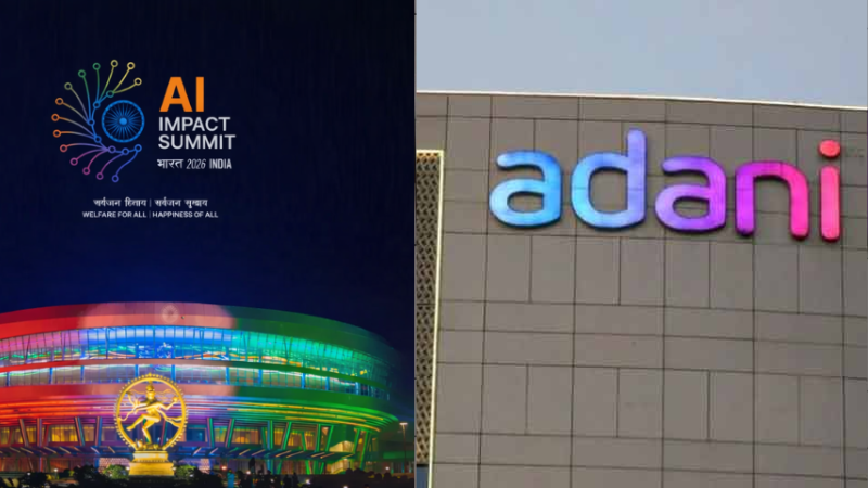 Logo of AI Impact Summit 2026 India and logo of Adani group of companies