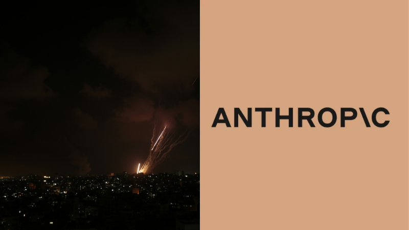 Logo of Anthropic and a representation of missile attack