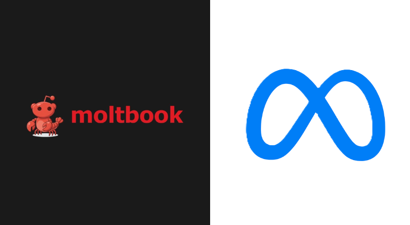 logos of molt book and META