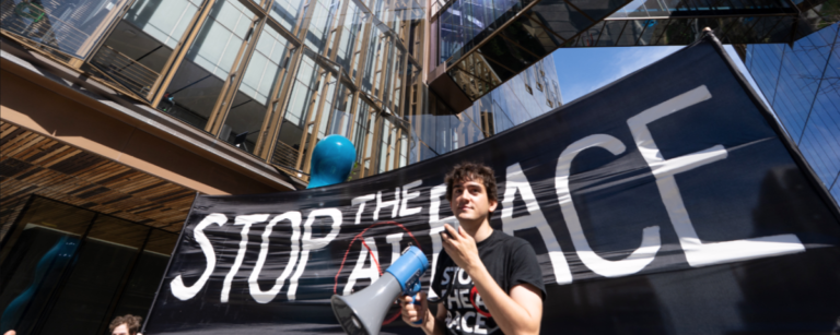 French filmmaker Michael Trazzi at Stop the AI race protest in San Francisco,.