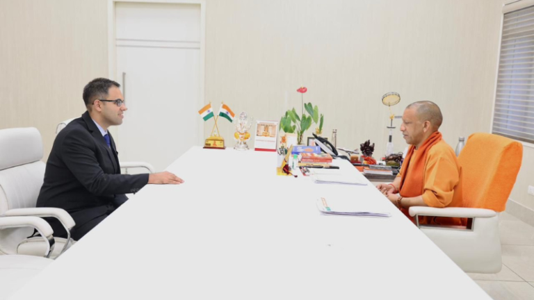 Puch AI Co founder Siddharth Bhatia with UP CM Yogi Adityanath in Lucknow city of UP in India on March 23, 2026