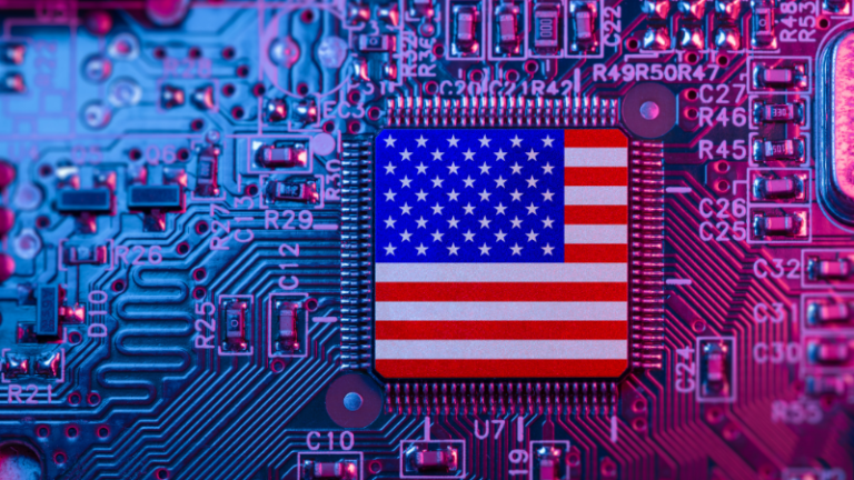 US flag on semi-conductor chip