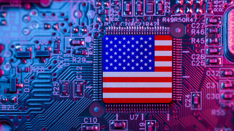 US flag on semi-conductor chip
