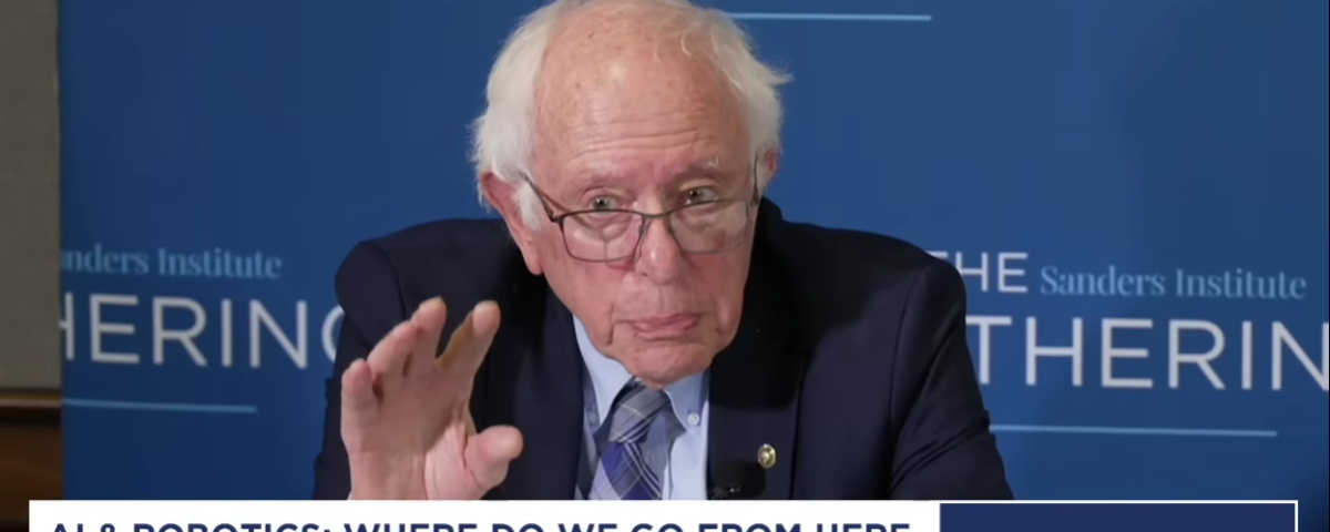 Senator Bernie Sanders at AI and Robotics : Where do we go from here event on Wednesday. Pic Courtesy: You tube Grab