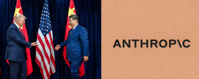 US President Donald Trump and Chinese President Xi Jinping, alongside the Anthropic company logo.