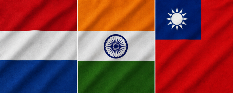 Flags of the Netherlands, India, and Taiwan displayed side by side.