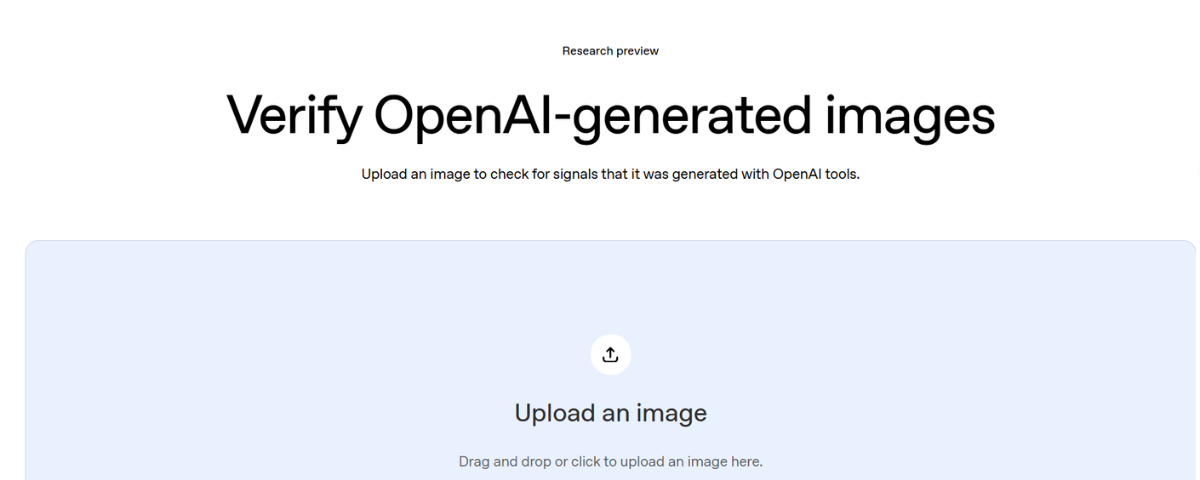 Display of OpenAI new tool to check ai generated images