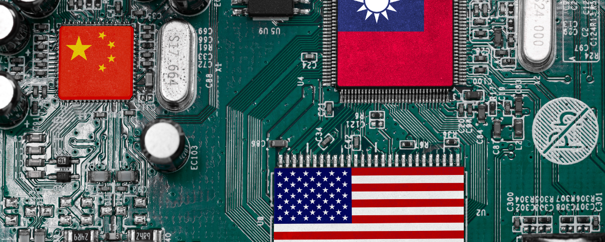 representative image of a circuit showing flags of U.S., China and Taiwan.