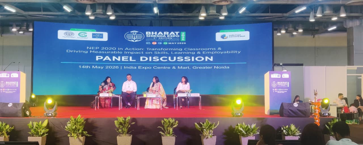 Educators at the inaugural session of Bharat Shiksha Expo 2026 at India Expo Centre and Mart, Greater Noida, discussing AI in NEP 2020.