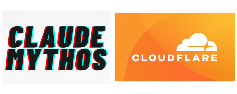 Claude Mythos logo alongside Cloudflare logo, representing Cloudflare's test of Anthropic's frontier AI model under Project Glasswing