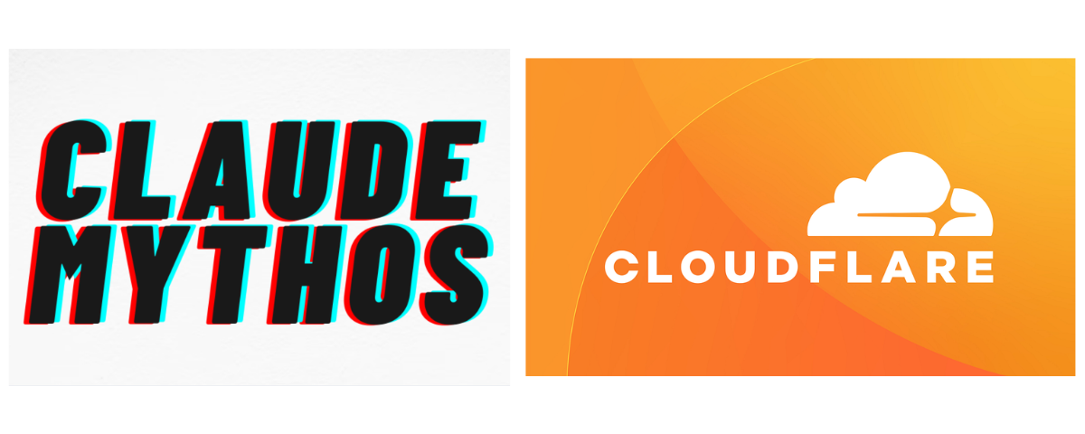 Claude Mythos logo alongside Cloudflare logo, representing Cloudflare's test of Anthropic's frontier AI model under Project Glasswing