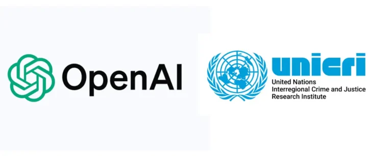 OpenAI and UNICRI logos side by side, marking OpenAI's grant for UNICRI's teacher AI literacy project across the EMEA region