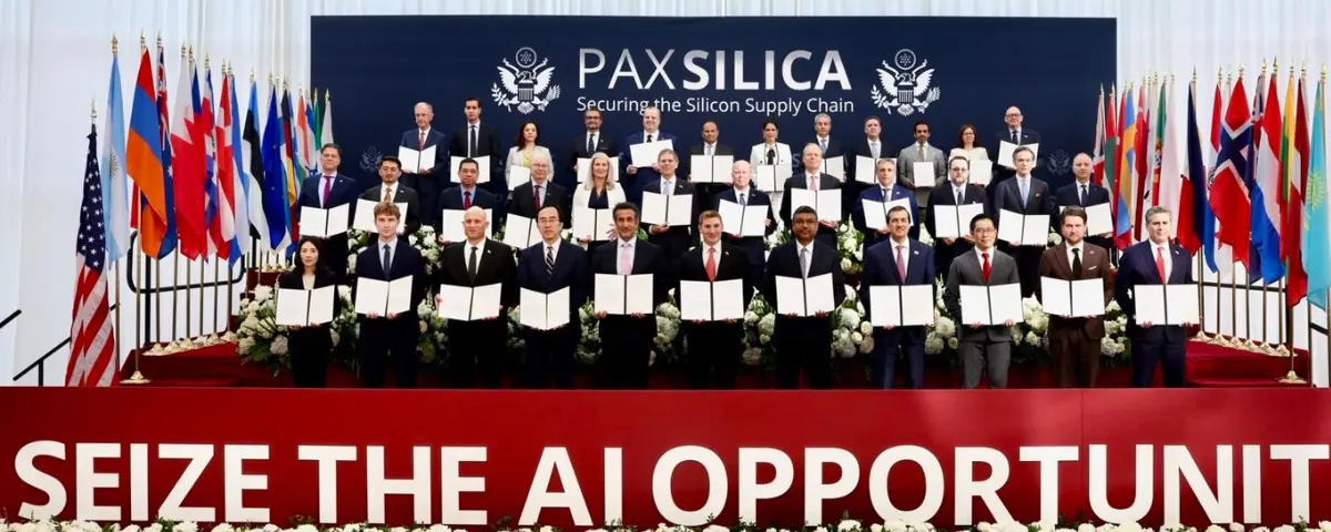 Delegates from Pax Silica partner nations at the Washington DC summit signing the Declaration on AI Opportunity.