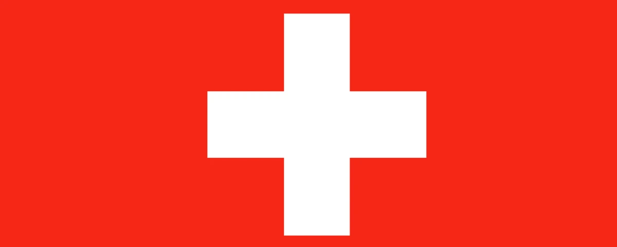 Swiss national flag with a white cross centered on a red background.
