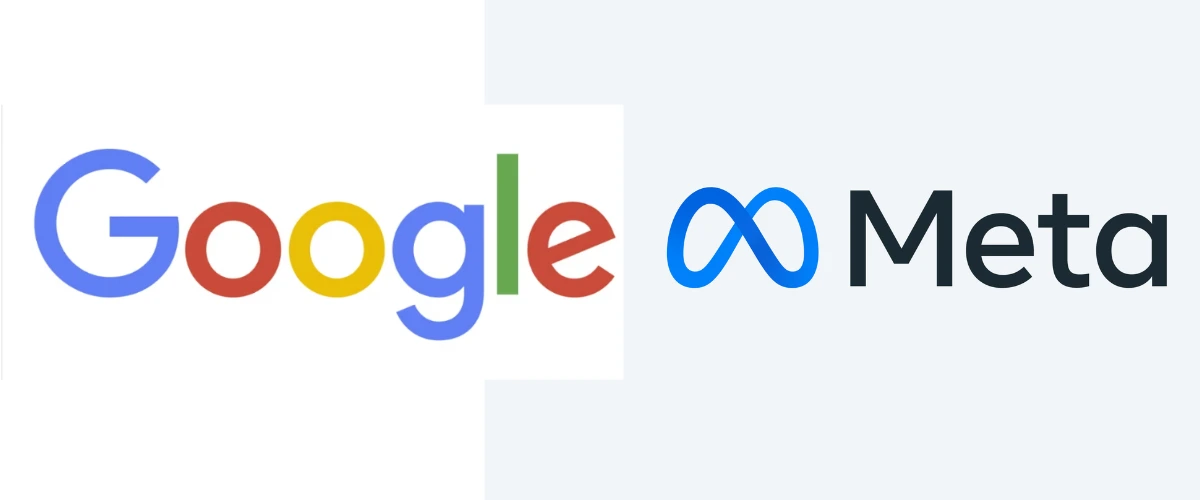 Google and Meta logos displayed side by side, representing the companies in an AI infrastructure news report.