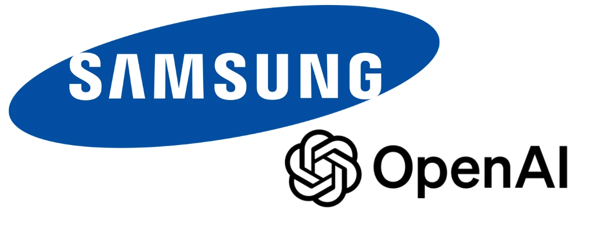 Samsung and OpenAI logos displayed side by side on a light gray background, representing a collaboration between the two companies.