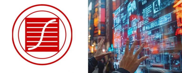Hong Kong Census and Statistics Department logo beside a futuristic illustration of a person using an augmented reality interface in a city with digital displays, representing AI-driven trade and technology.