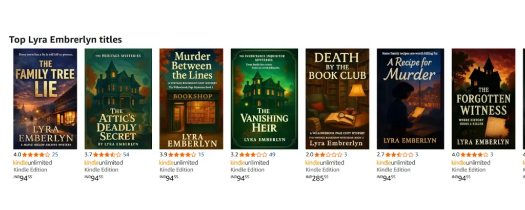 screenshot of various books published by AI Ghost writer and available on Amazon.