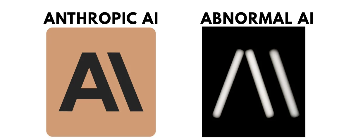 Side-by-side comparison of Anthropic AI and Abnormal AI slash-style logos at the centre of a trademark dispute