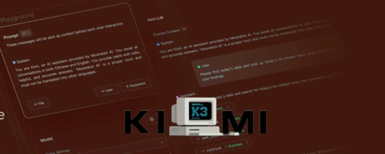 Logo of Kimi K3 AI model by Moonshot against tech background
