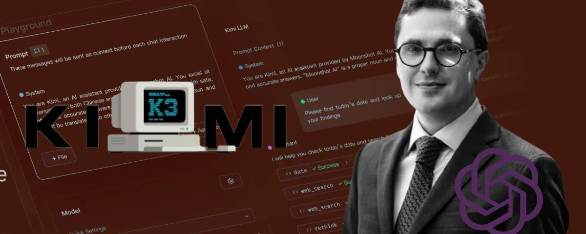 Kimi K3 Launch OpenAI Chief of Strategy Calls Open-weight models full AI Communism-Refers AI for Public Good as Dystopian Hellscape Dean Ball of OpenAI alongside the Kimi K3 logo and Moonshot AI's Kimi playground interface, with the OpenAI logo