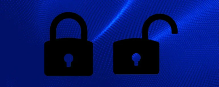 A closed padlock and an open padlock on a blue background, illustrating open-weight AI models versus closed models