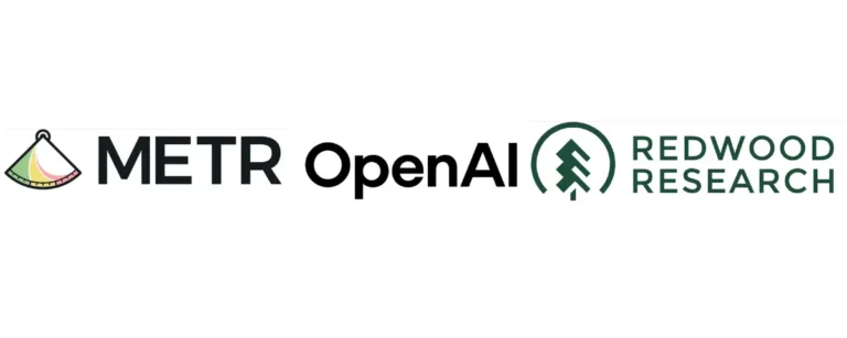 Logos of METR, OpenAI and Redwood Research from left to right.