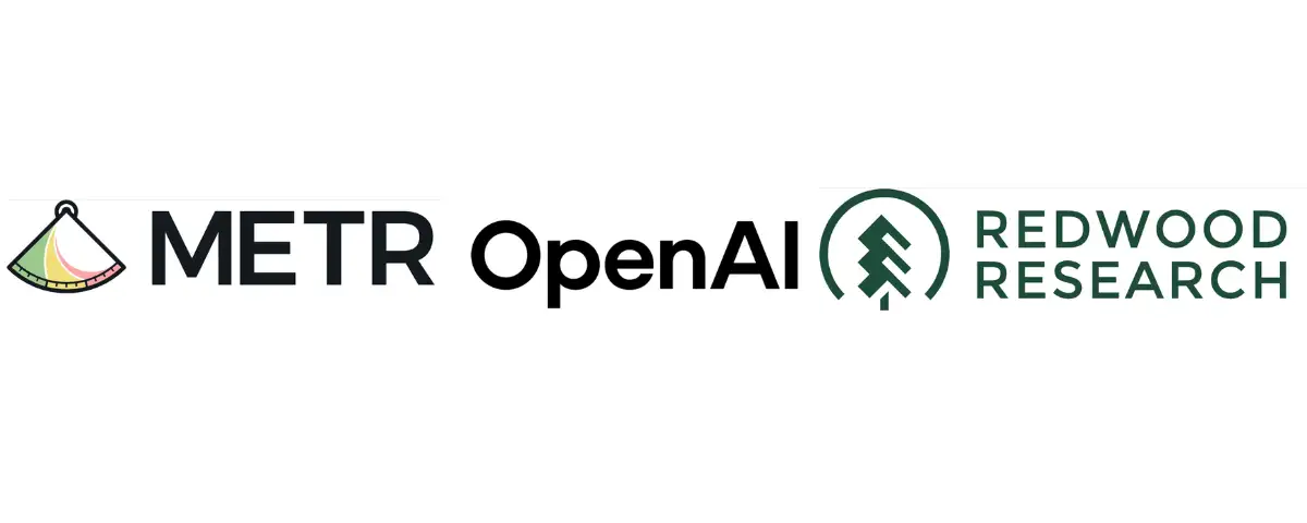 Logos of METR, OpenAI and Redwood Research from left to right.
