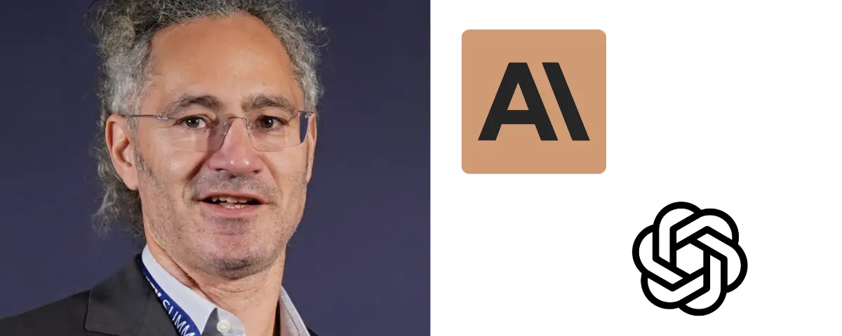 Palantir CEO Alex Karp alongside the logos of Anthropic and OpenAI, whose token-based pricing model he criticized