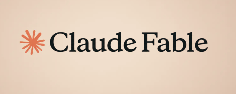 Anthropic's Claude Fable wordmark displayed on a light beige background, featuring the orange Claude starburst logo to the left of the bold black 'Claude Fable' text