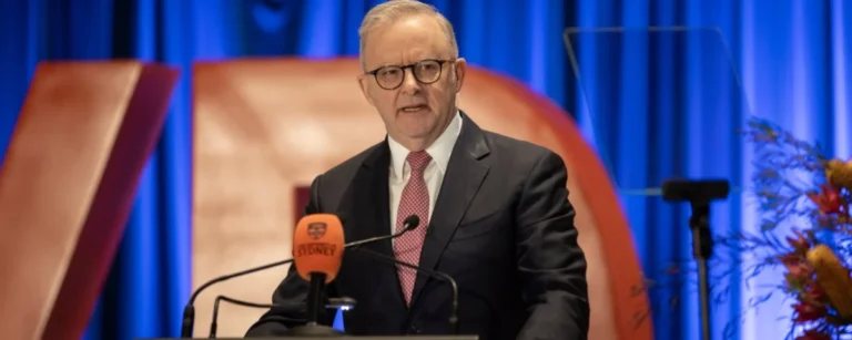 Australian Prime Minister Anthony Albanese delivering the AI in Australia's Interests address at the University of Sydney. Pic Credit: University of Sydney/Fiona Wolff
