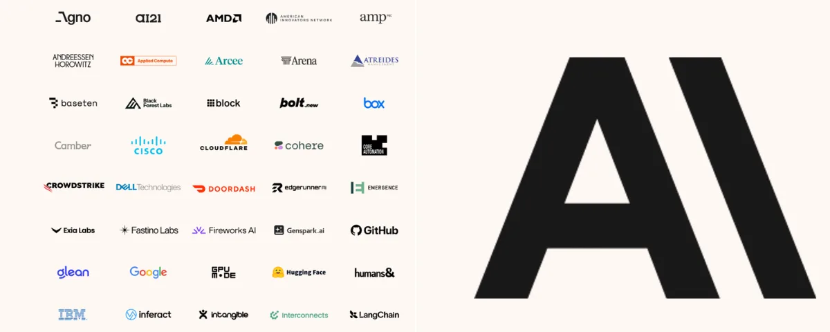 Pictorial representation of over 75 tech/AI companies that have signed open-weight letter to Congress in contrast to Anthropic AI logoi