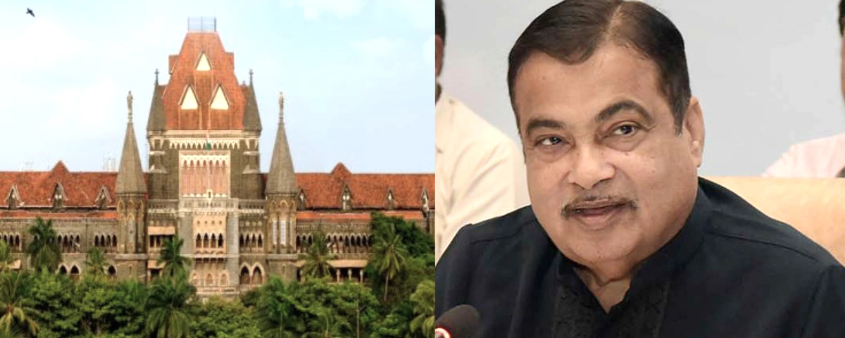 A split image showing the Bombay High Court building on the left and Union Minister Nitin Gadkari on the right.