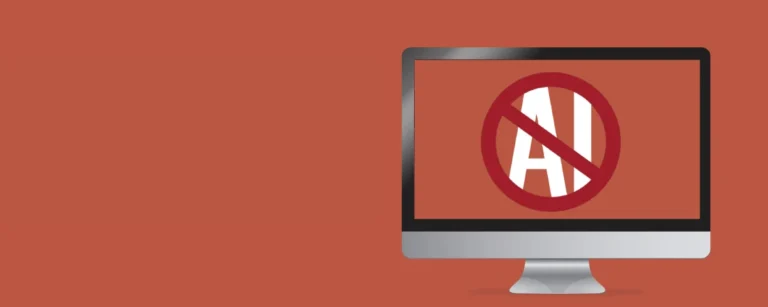 Illustration of a desktop monitor displaying a crossed-out AI symbol, representing platform crackdowns on AI slop videos