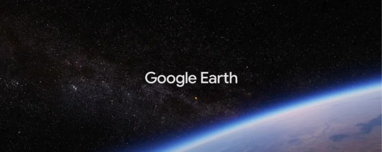 Logo of Google Earth over view of earth and space clicked from Google satellite