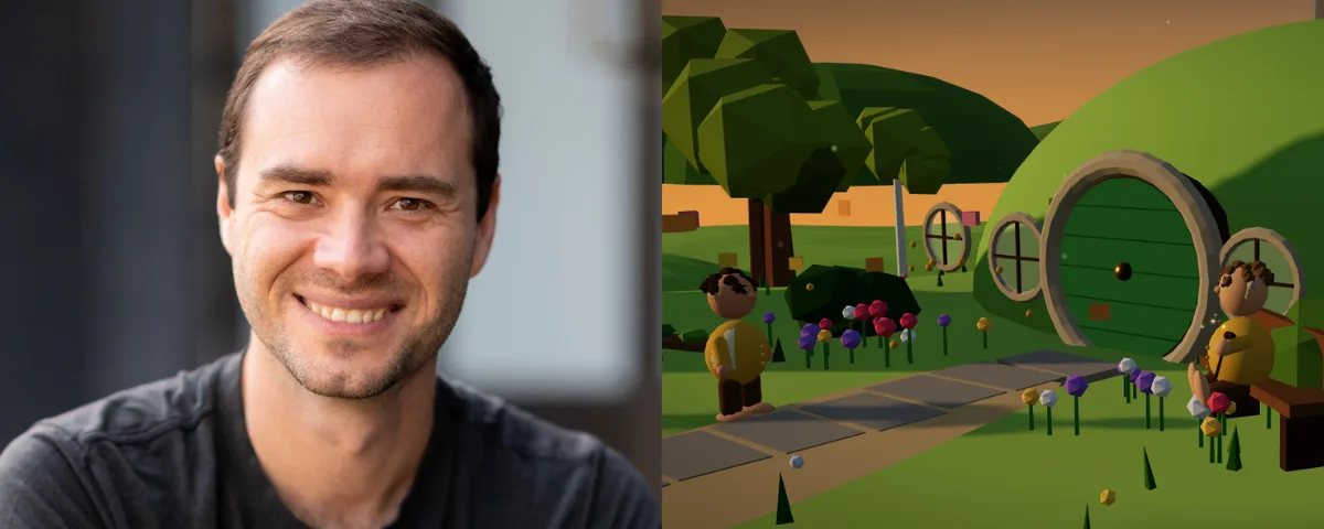 Side-by-side image showing AI researcher Andrej Karpathy smiling on the left and a low-poly 3D scene of a hobbit hole with two hobbit characters in the Shire from the Claude Opus 5 generated Lord of the Rings animation on the right.