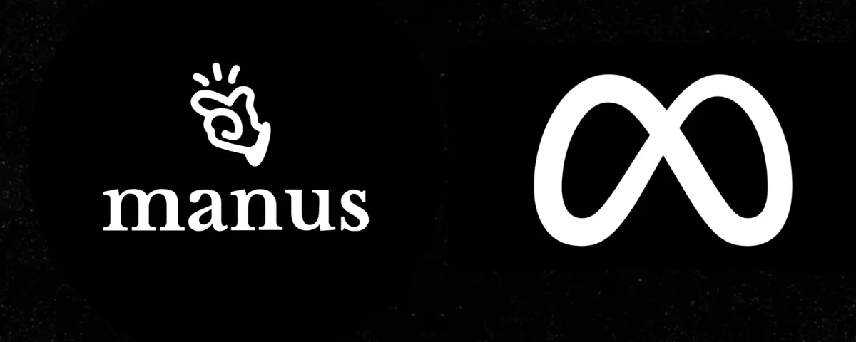 Manus AI logo and Meta logo side by side on a black background