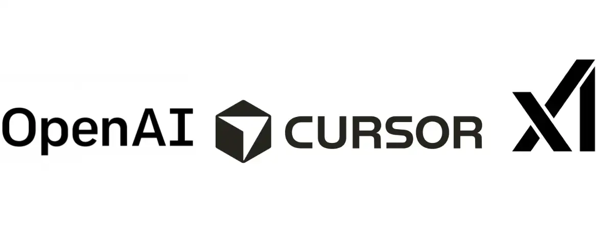 OpenAI, Cursor and xAI logos representing OpenAI’s planned termination of its AI model deal with SpaceX-owned Cursor