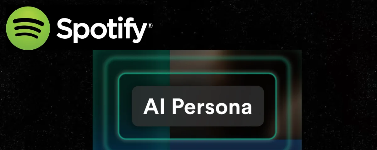 Logo of Spotify music platform with AI Persona badge announced by company.