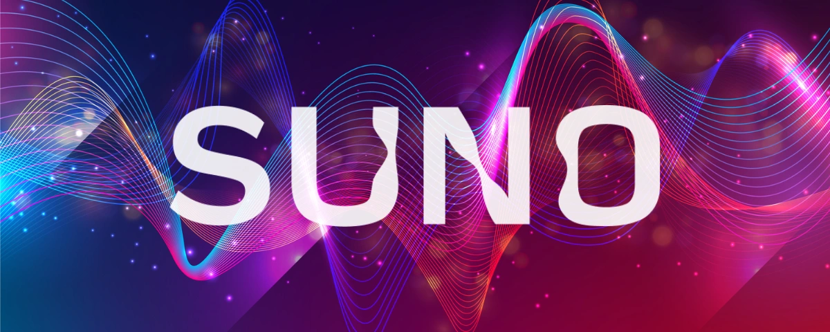 Suno to Watermark AI Songs Curb Mass Download After German Court Order on Copyright Violation Suno logo on a neon sound-wave backdrop, illustrating Suno watermarking plans for AI-generated music