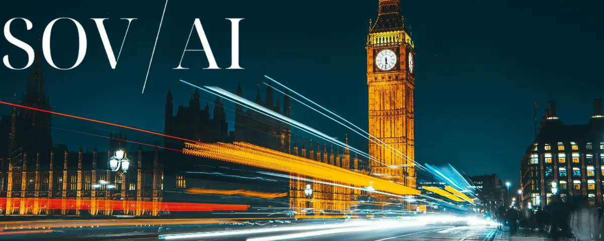 Stock Photo of London Bridge night shot with Sovereign AI UK written over it