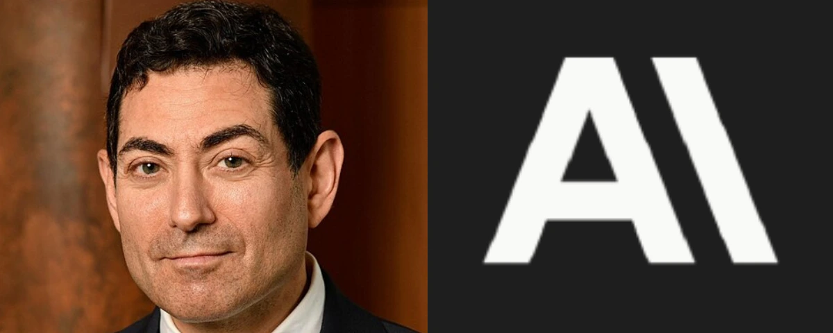 Mariano-Florentino Cuéllar alongside Anthropic branding following his appointment as the company's first Chief Global Affairs Officer.