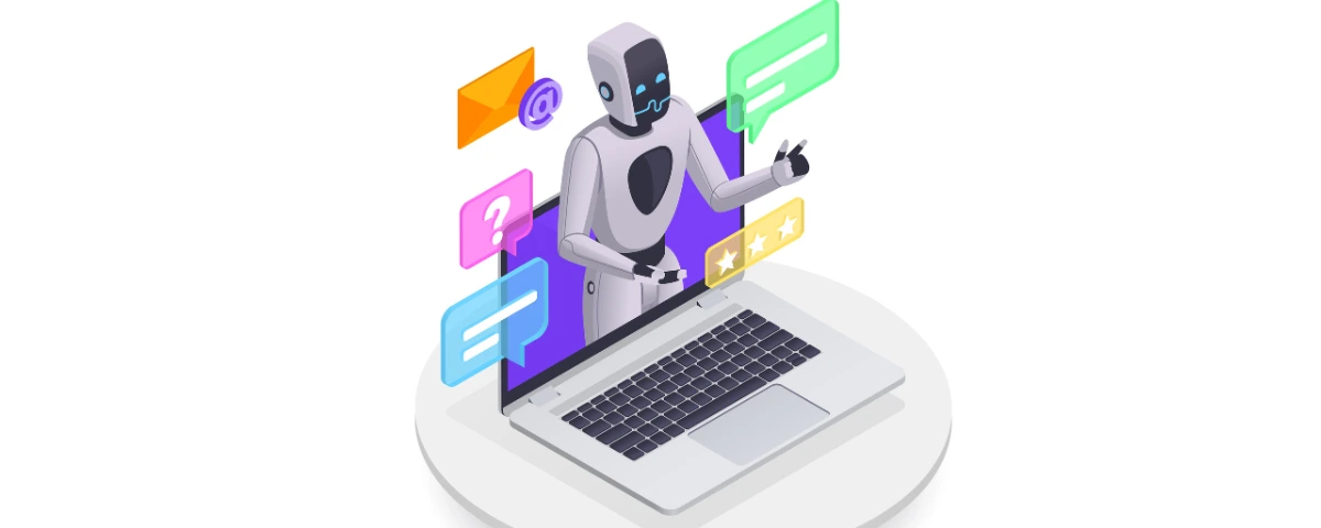 AI agent represented by a robot operating through a laptop, highlighting concerns over user interests and corporate conflicts.