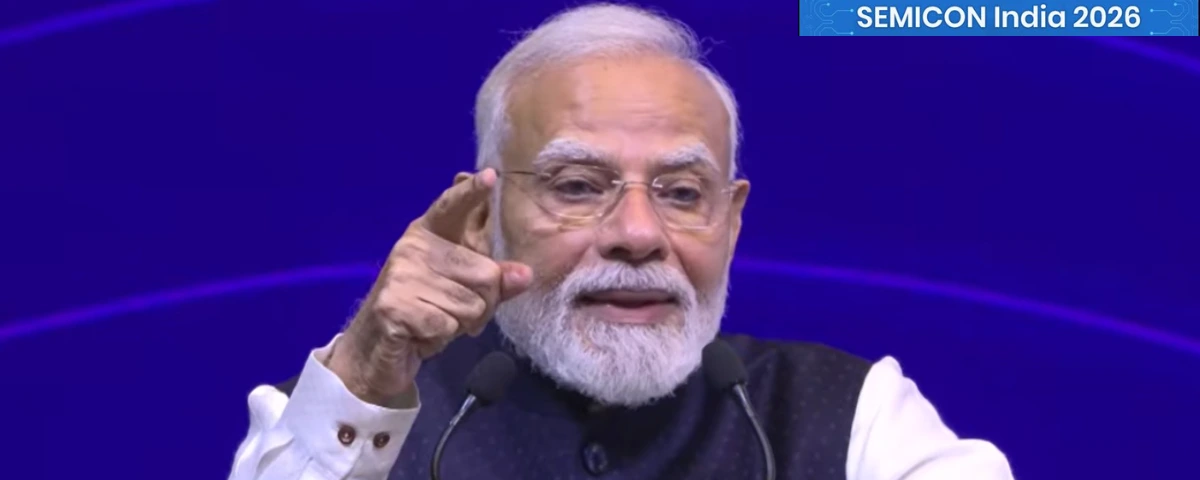 Prime Minister Narendra Modi speaks at SEMICON India 2026 in New Delhi.