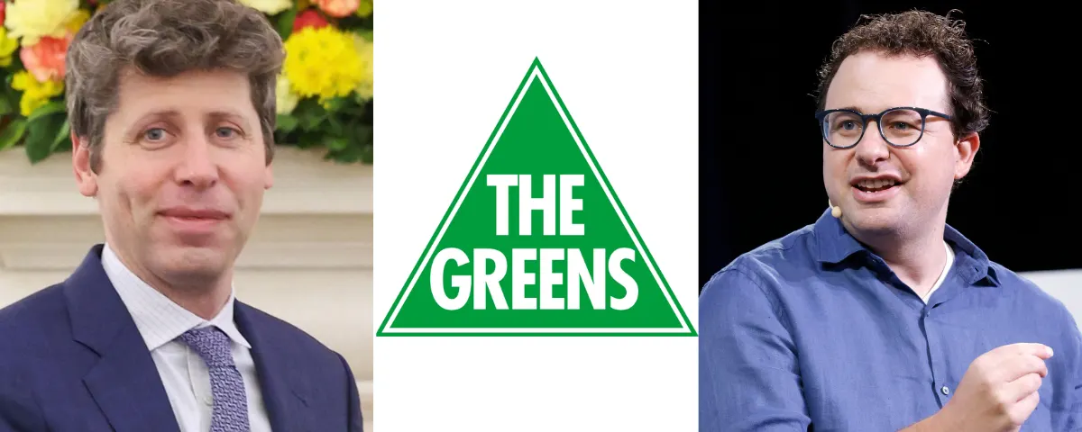 Sam Altman and Dario Amodei with Australian Greens logo as Senate seeks answers over AI agent breach