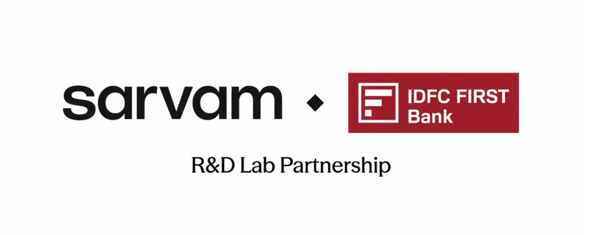 IDFC FIRST Bank and Sarvam AI logos representing their joint R&D lab partnership to build self-improving banking AI