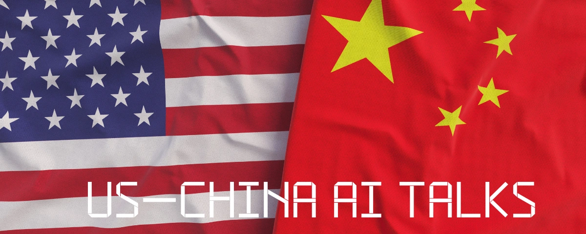 US and Chinese flags representing bilateral talks on artificial intelligence safety and cybersecurity risks