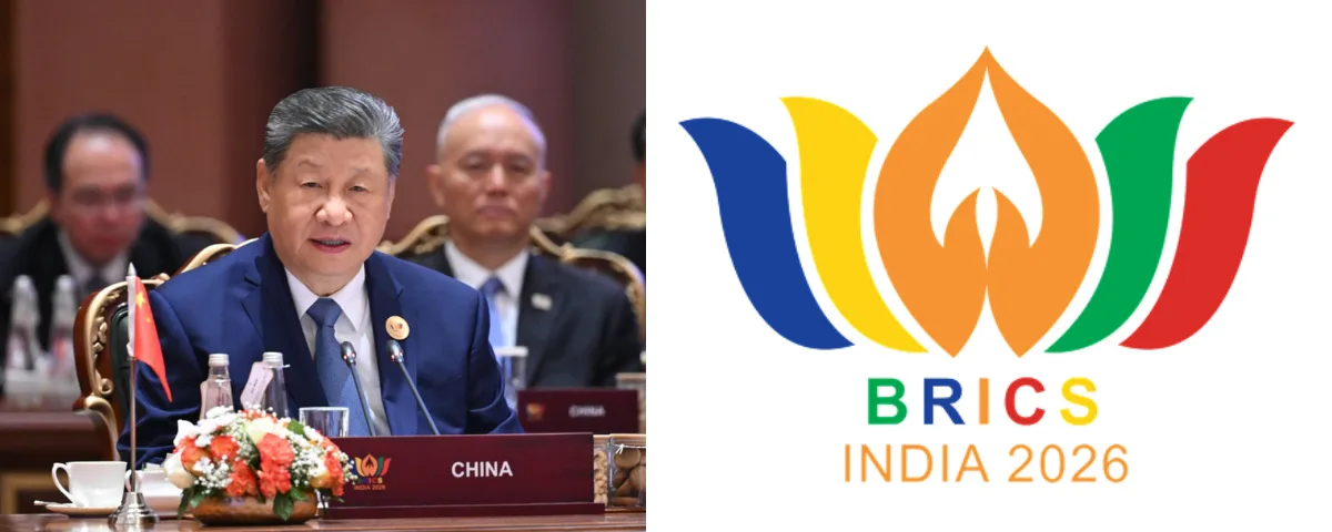 Xi Jinping Unveils BRICS AI Open-Source Community to Challenge US Tech Dominance Chinese President Xi Jinping at the BRICS Summit alongside the BRICS India 2026 logo after proposing an open-source AI community.